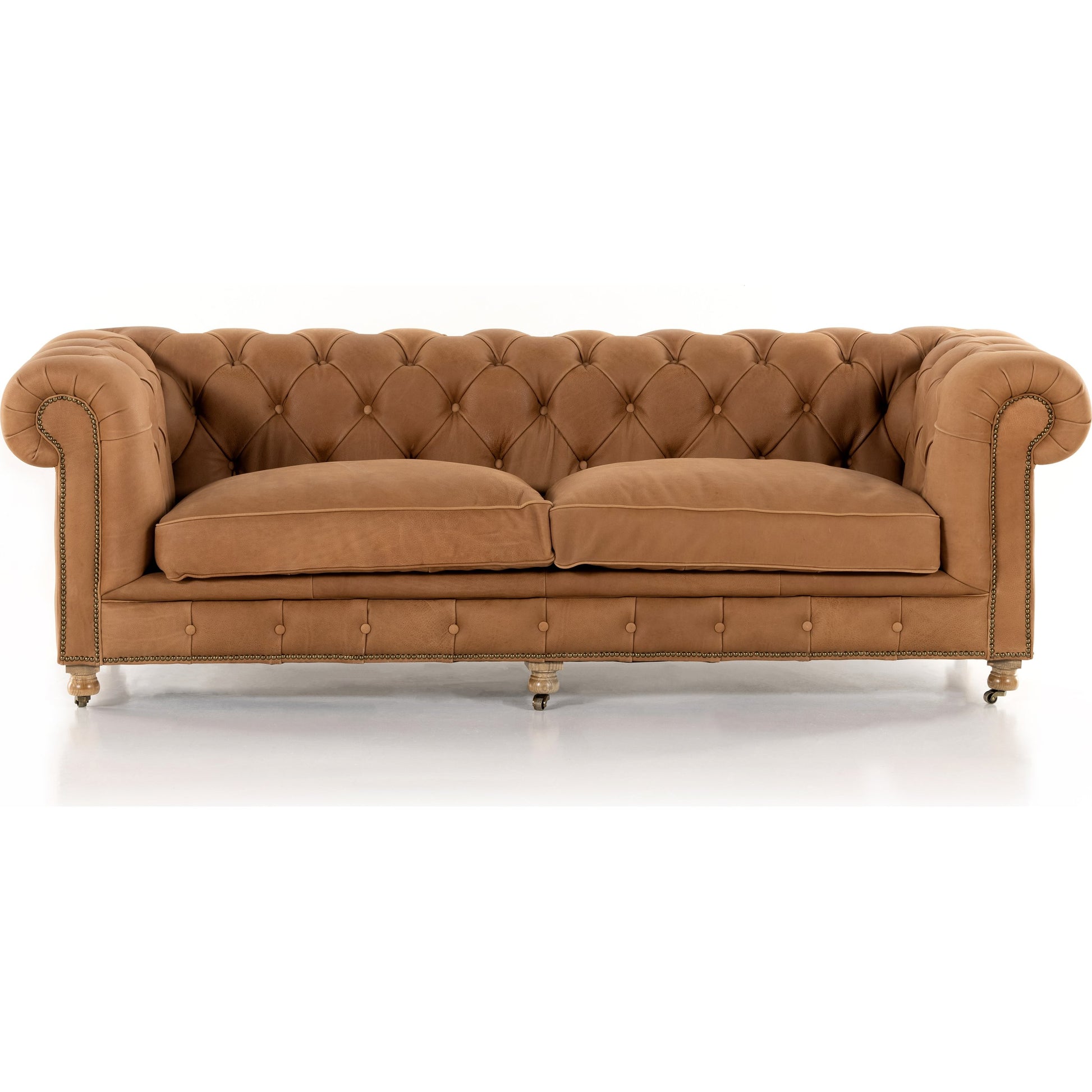 Conrad Sofa by Four Hands in cigar, antique oak, antique brass nailhead. Made from top grain leather, solid ash, iron in a traditional style.