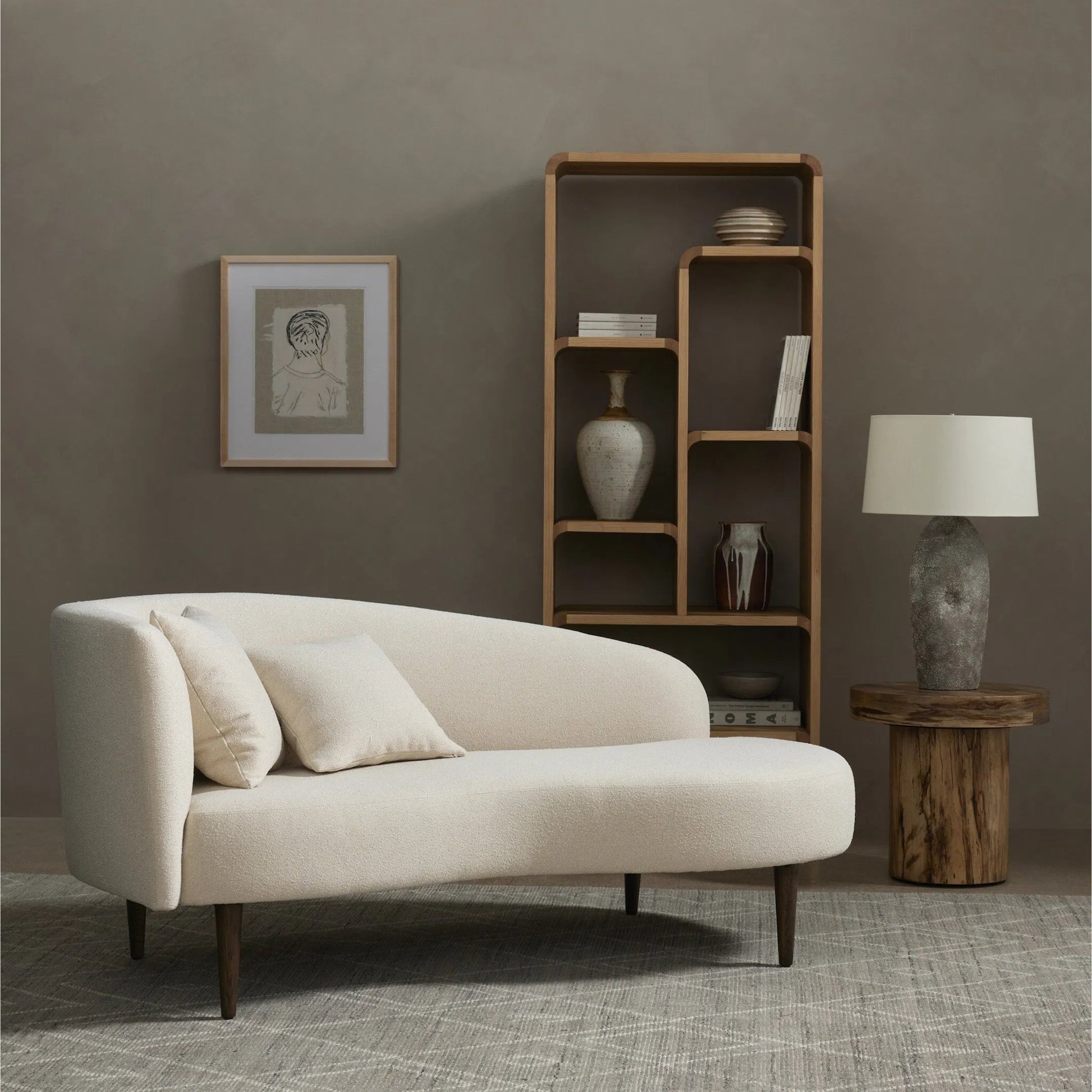 Luna Chaise by Four Hands in capri oatmeal. Made from 100% polyester, solid oak in a modern style.