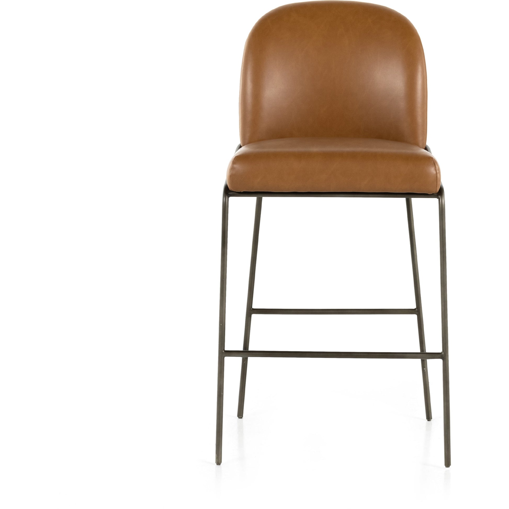 Astrud Bar Stool by Four Hands in sierra butterscotch. Made from faux leather, iron, top grain leather in a modern style.