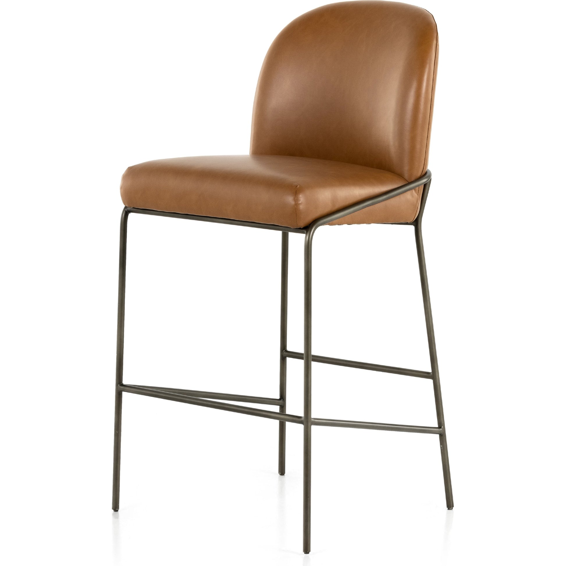 Astrud Bar Stool by Four Hands in sierra butterscotch. Made from faux leather, iron, top grain leather in a modern style.