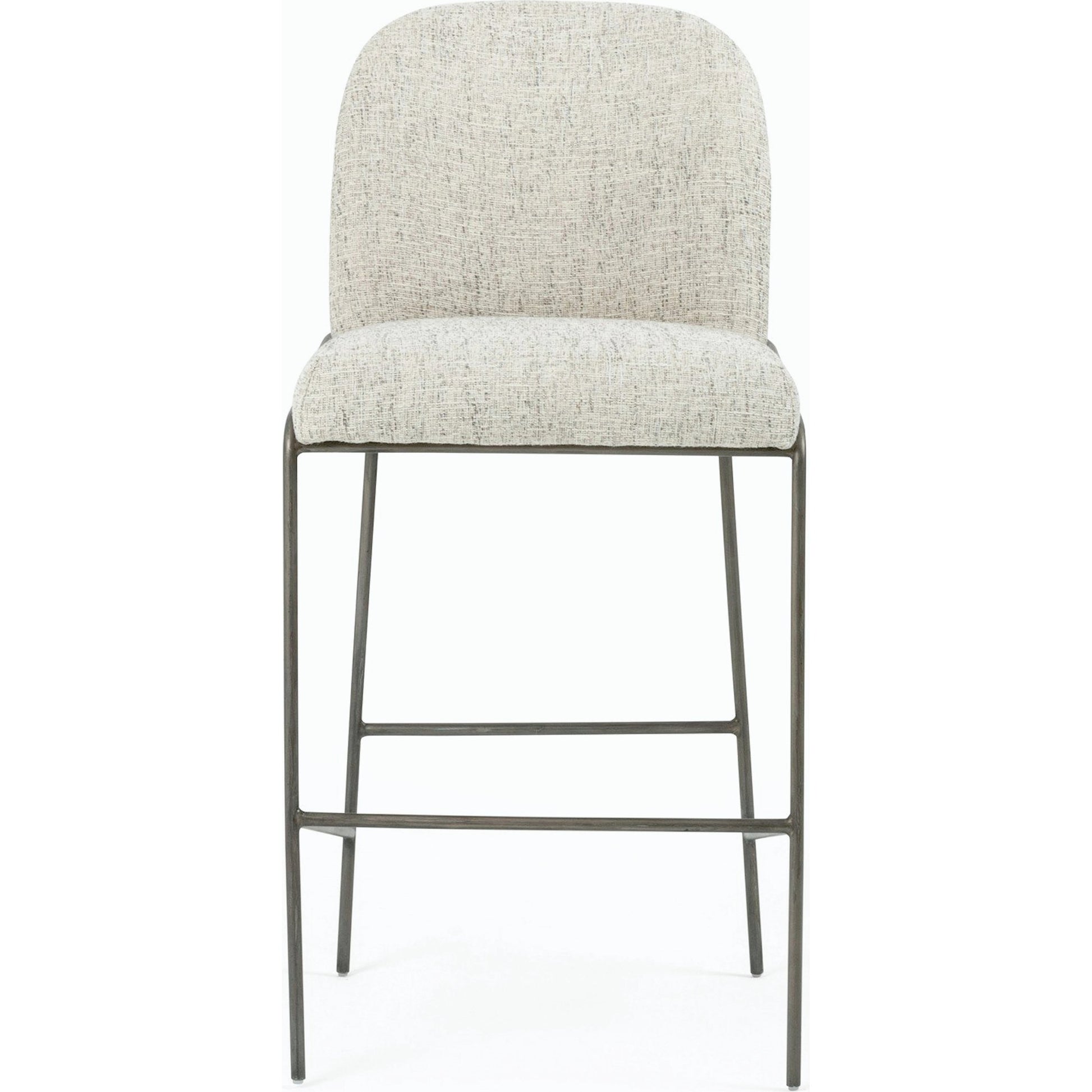 Astrud Bar Stool by Four Hands in sierra butterscotch. Made from faux leather, iron, top grain leather in a modern style.