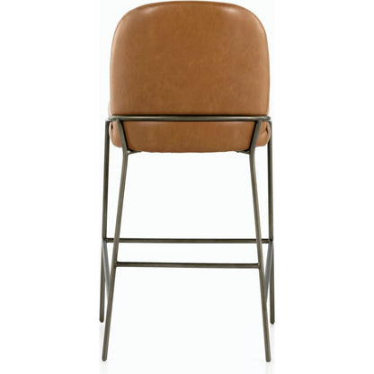 Astrud Bar Stool by Four Hands in sierra butterscotch. Made from faux leather, iron, top grain leather in a modern style.