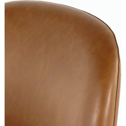 Astrud Bar Stool by Four Hands in sierra butterscotch. Made from faux leather, iron, top grain leather in a modern style.