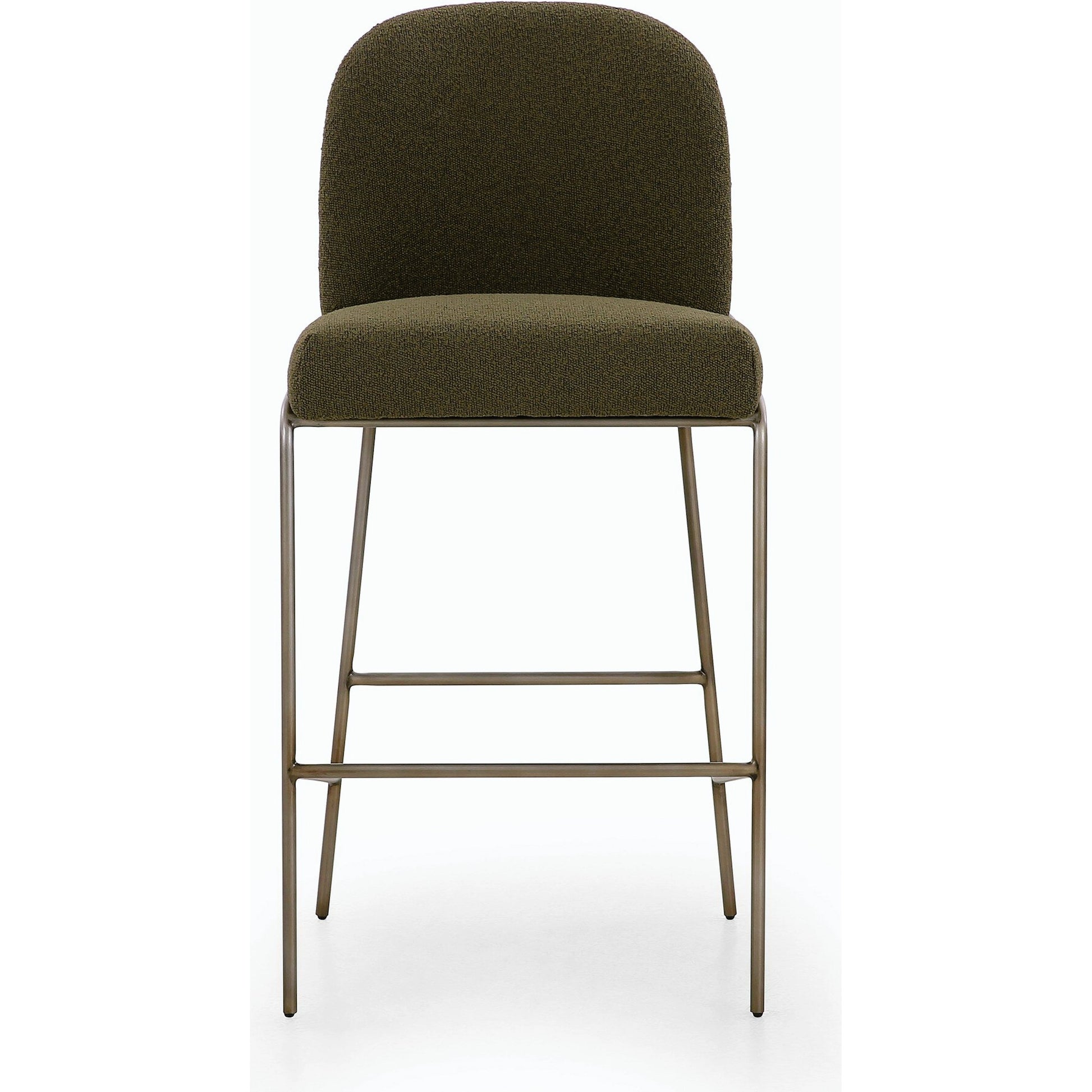 Astrud Bar Stool by Four Hands in sierra butterscotch. Made from faux leather, iron, top grain leather in a modern style.