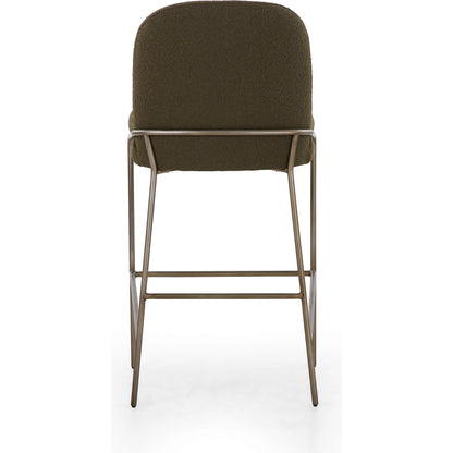 Astrud Bar Stool by Four Hands in sierra butterscotch. Made from faux leather, iron, top grain leather in a modern style.