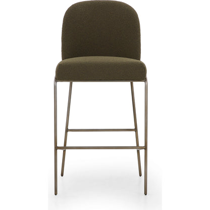 Astrud Bar Stool by Four Hands in sierra butterscotch. Made from faux leather, iron, top grain leather in a modern style.