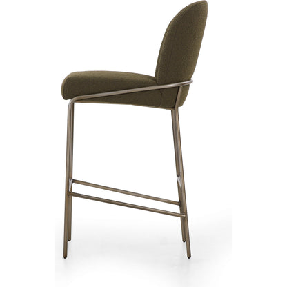 Astrud Bar Stool by Four Hands in sierra butterscotch. Made from faux leather, iron, top grain leather in a modern style.