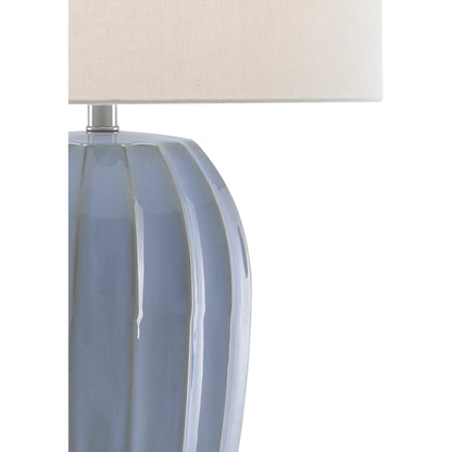 Bluestar Table Lamp by Currey and Company in light blue, clear. Made from porcelain, crystal in a coastal style.