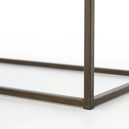 Oxford Bench by Four Hands in rialto ebony, antique brass. Made from top grain leather, iron, 100% polyester in a modern style.