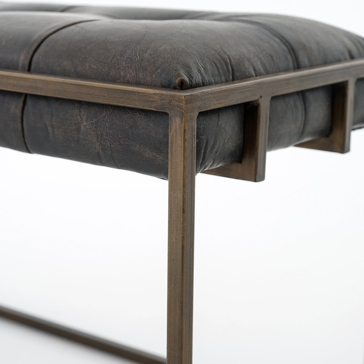 007 SI-1977662 | Additional Silo | Oxford Bench by Four Hands in rialto ebony, antique brass. Made from top grain leather, iron, 100% polyester in a modern style.