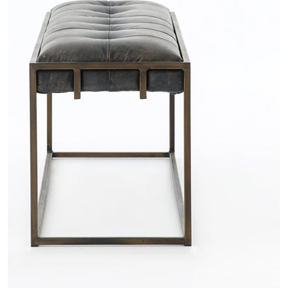 Oxford Bench by Four Hands in rialto ebony, antique brass. Made from top grain leather, iron, 100% polyester in a modern style.