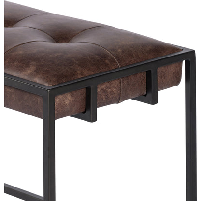 Oxford Bench by Four Hands in rialto ebony, antique brass. Made from top grain leather, iron, 100% polyester in a modern style.