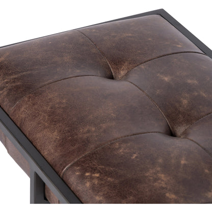 Oxford Bench by Four Hands in rialto ebony, antique brass. Made from top grain leather, iron, 100% polyester in a modern style.