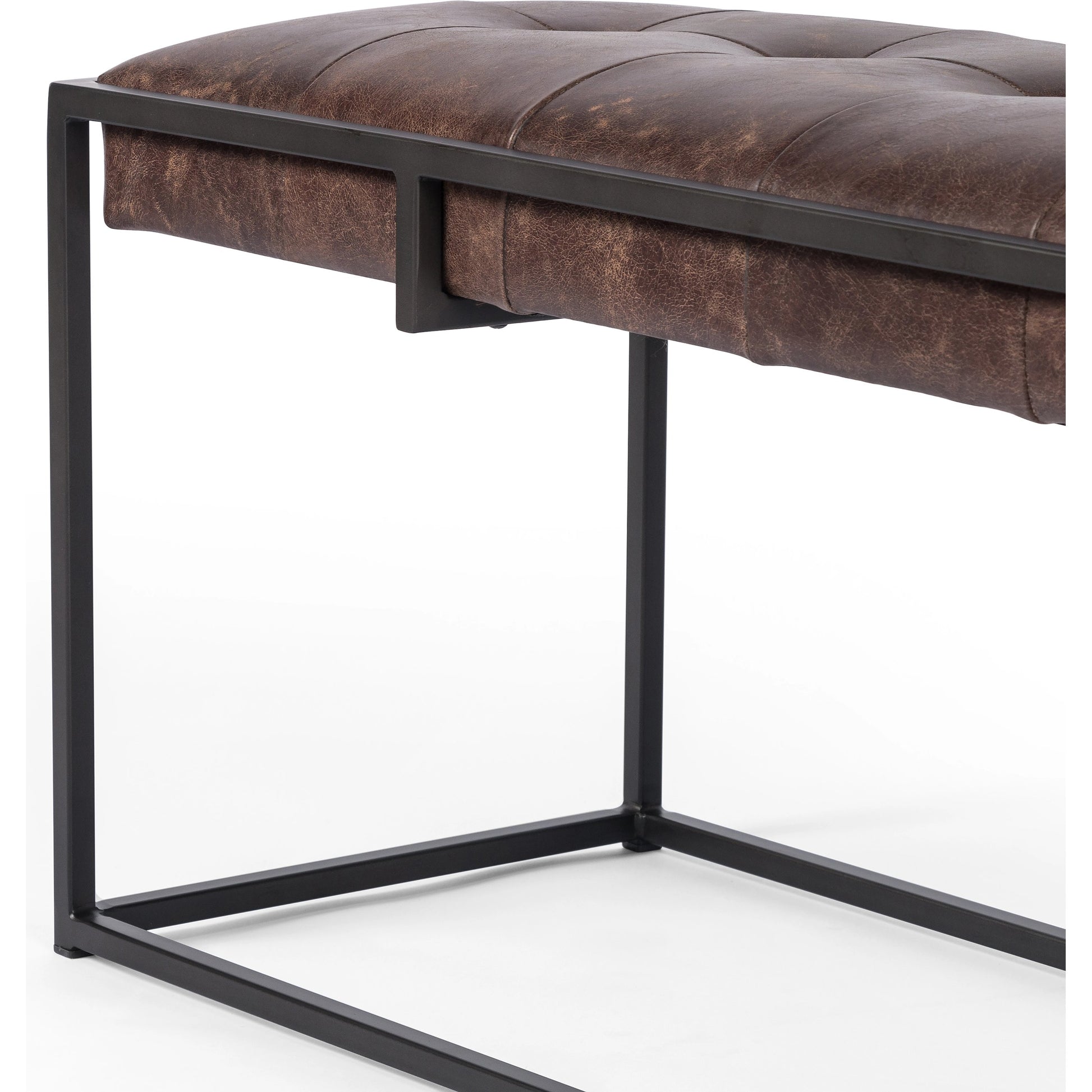 Oxford Bench by Four Hands in rialto ebony, antique brass. Made from top grain leather, iron, 100% polyester in a modern style.