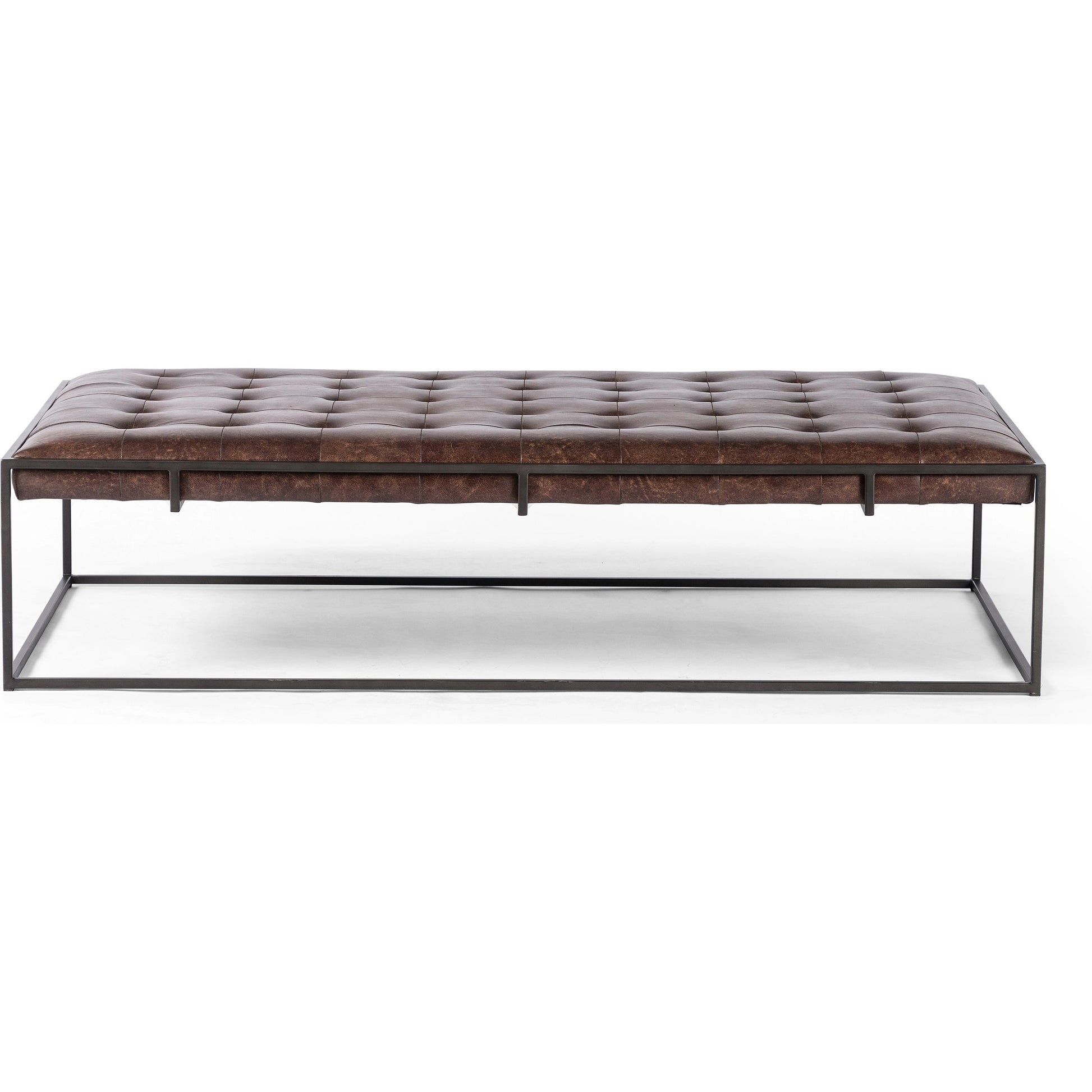 Oxford Coffee Table by Four Hands in rialto ebony and antique brass. Made from top grain leather, iron, 100% polyester in a modern style.