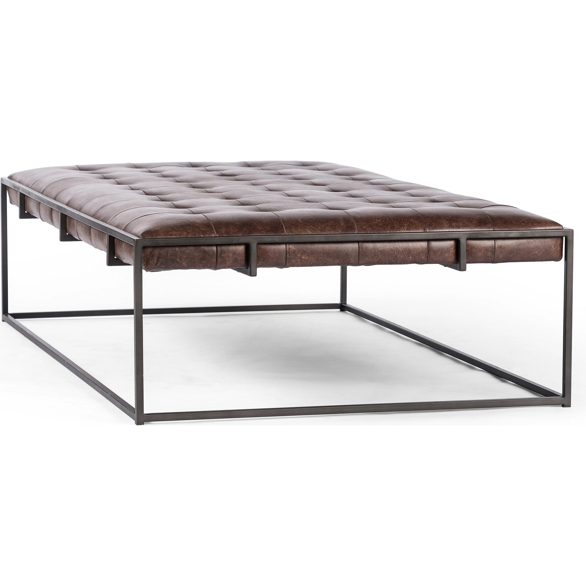 Oxford Coffee Table by Four Hands in rialto ebony and antique brass. Made from top grain leather, iron, 100% polyester in a modern style.