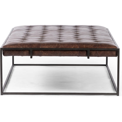 Oxford Coffee Table by Four Hands in rialto ebony and antique brass. Made from top grain leather, iron, 100% polyester in a modern style.