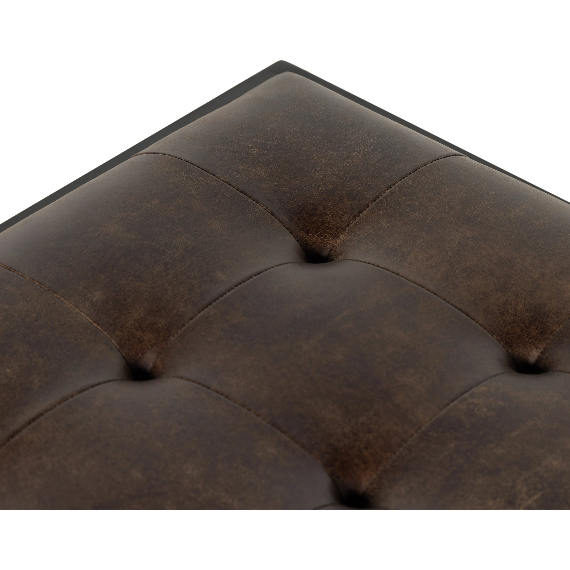 Oxford Square Coffee Table by Four Hands in rialto ebony, antique brass. Made from top grain leather, iron, 100% polyester in a modern style.