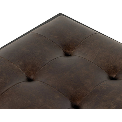 Oxford Square Coffee Table by Four Hands in rialto ebony, antique brass. Made from top grain leather, iron, 100% polyester in a modern style.