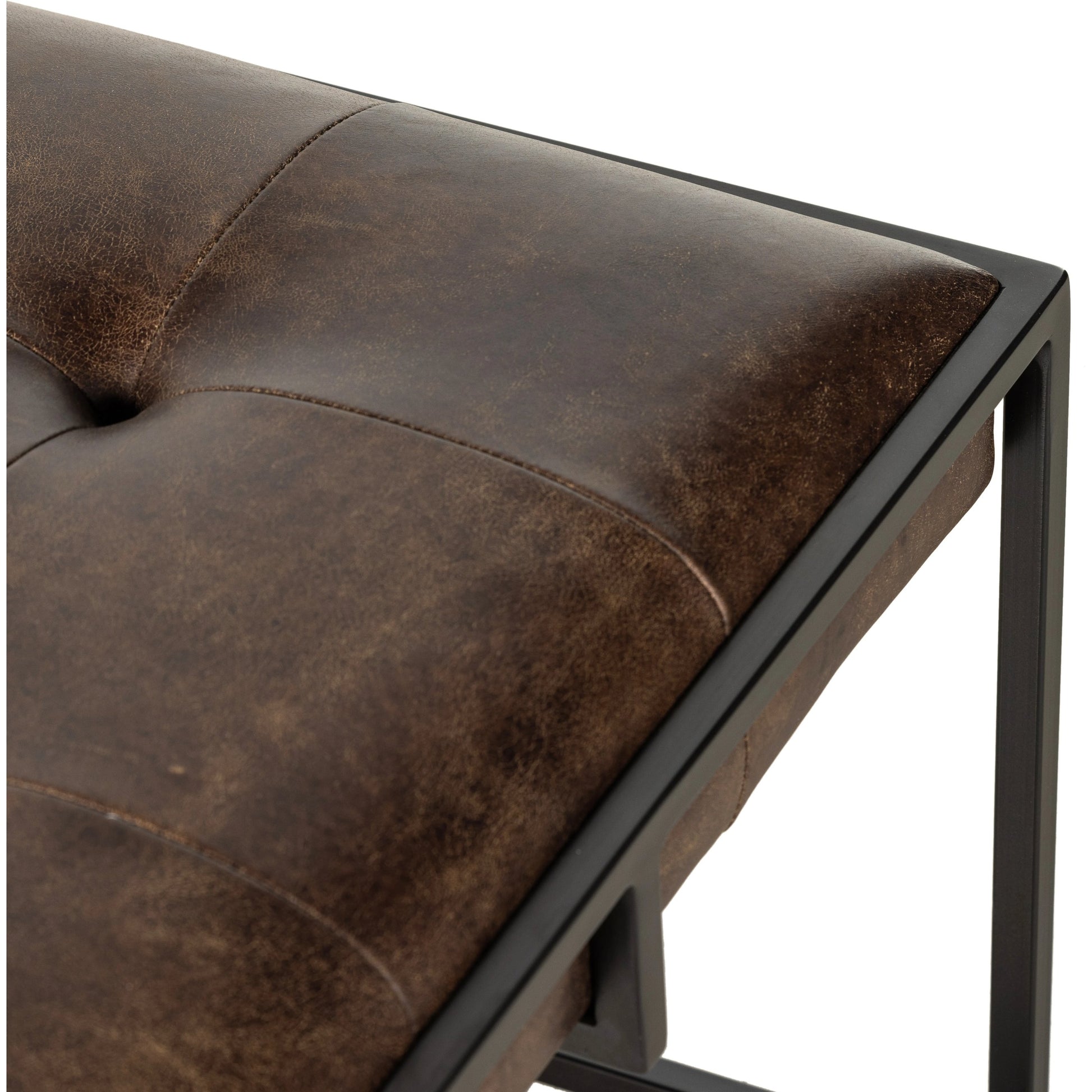 Oxford Square Coffee Table by Four Hands in rialto ebony, antique brass. Made from top grain leather, iron, 100% polyester in a modern style.