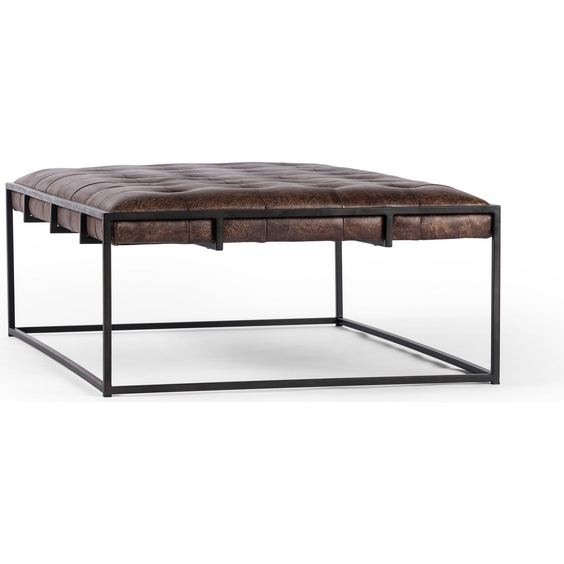 Oxford Coffee Table by Four Hands in rialto ebony and antique brass. Made from top grain leather, iron, 100% polyester in a modern style.