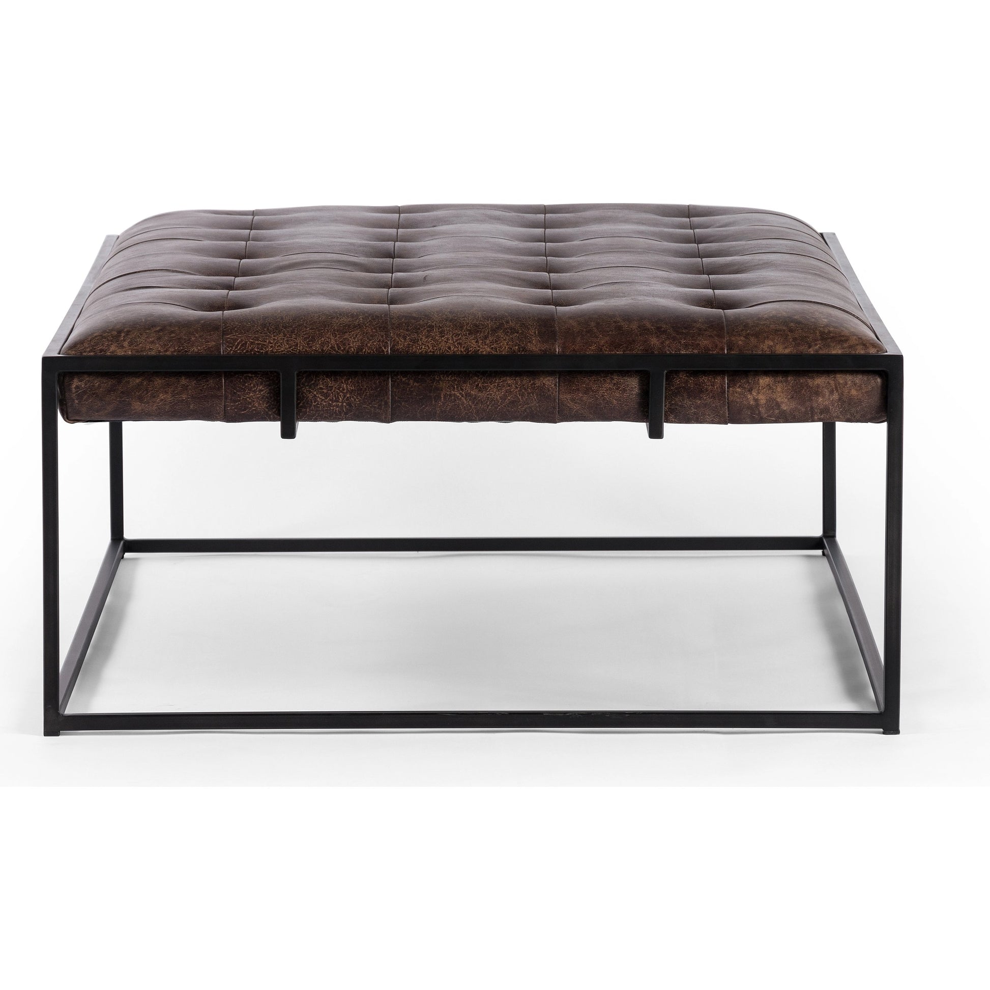 Oxford Coffee Table by Four Hands in rialto ebony and antique brass. Made from top grain leather, iron, 100% polyester in a modern style.