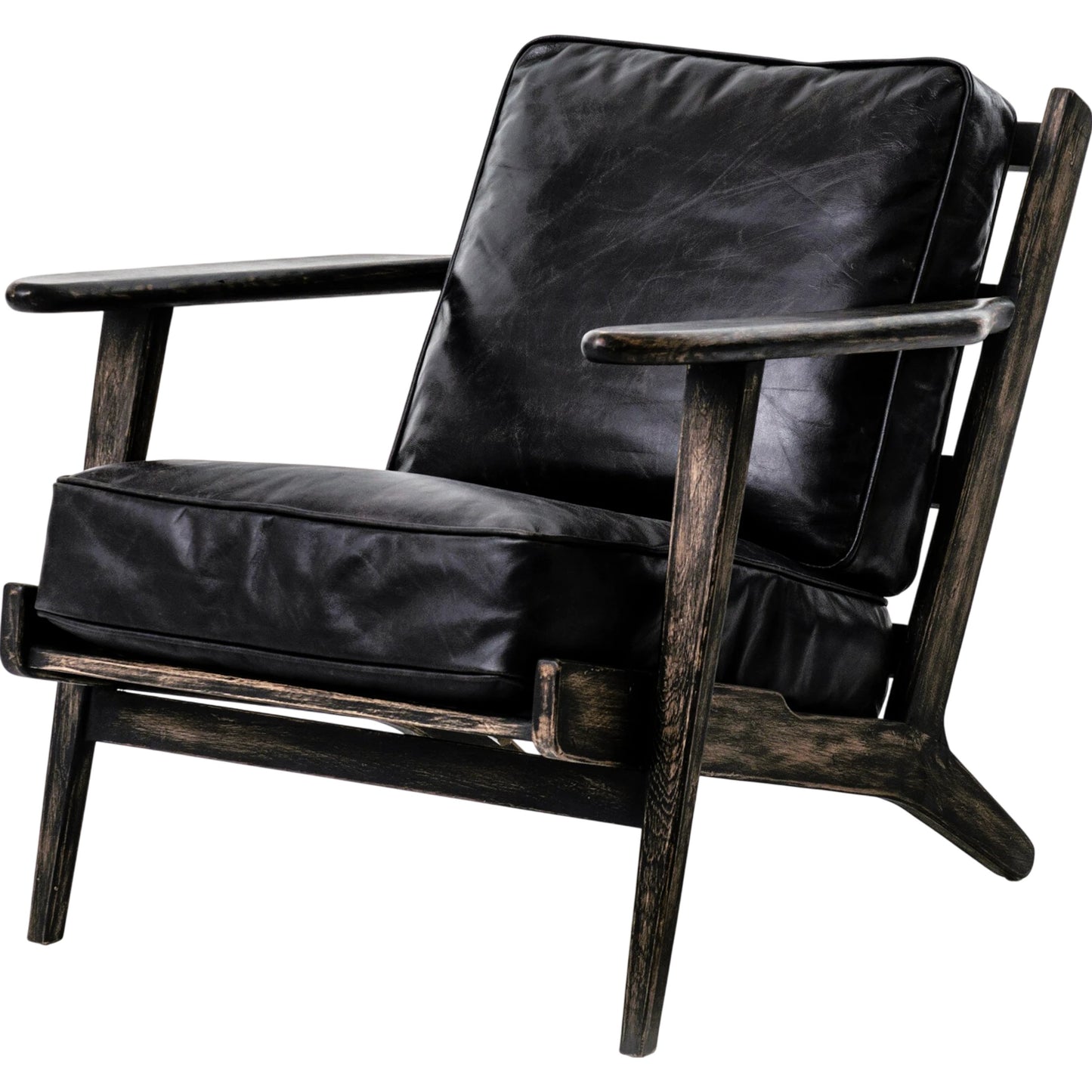 002 SI-1714619 | Primary Silo | Brooks Lounge Chair by Four Hands in rialto ebony, black wash. Made from top grain leather, solid oak, 67% cotton, 33% flax, linen in a modern style.