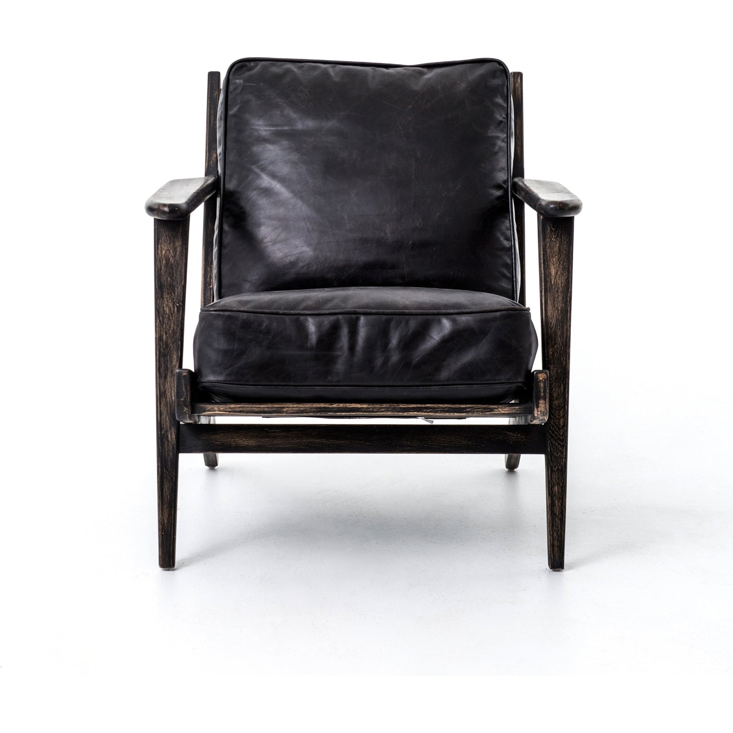 015 SI-1714619 | Additional Silo | Brooks Lounge Chair by Four Hands in rialto ebony, black wash. Made from top grain leather, solid oak, 67% cotton, 33% flax, linen in a modern style.