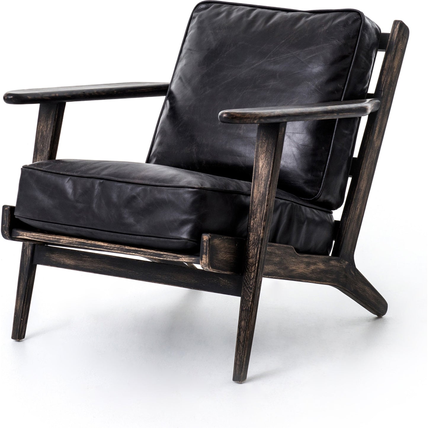 012 SI-1714619 | Additional Silo | Brooks Lounge Chair by Four Hands in rialto ebony, black wash. Made from top grain leather, solid oak, 67% cotton, 33% flax, linen in a modern style.