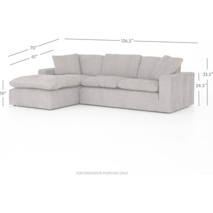 Plume 136" 2-PC Sectional by Four Hands in thames cream. Made from 66% polyester, 19% acrylic, 15% flax, linen, poplar plywood, 60% waterfowl feather, 40% polyester fiber in a modern style.