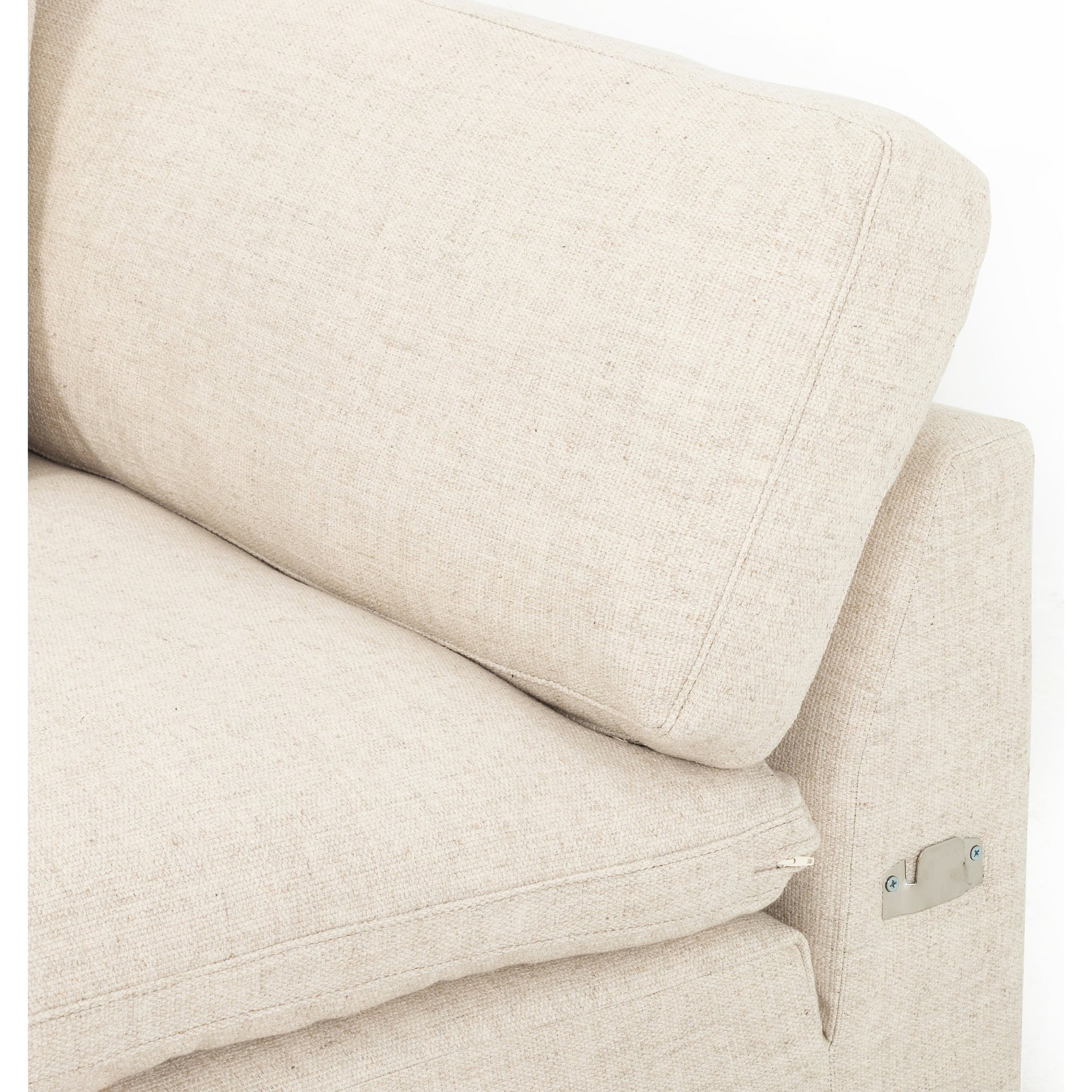 Plume 136" 2-PC Sectional by Four Hands in thames cream. Made from 66% polyester, 19% acrylic, 15% flax, linen, poplar plywood, 60% waterfowl feather, 40% polyester fiber in a modern style.