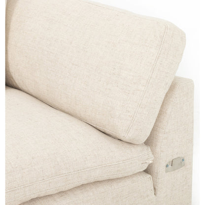 Plume 136" 2-PC Sectional by Four Hands in thames cream. Made from 66% polyester, 19% acrylic, 15% flax, linen, poplar plywood, 60% waterfowl feather, 40% polyester fiber in a modern style.