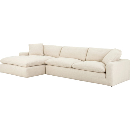 Plume 136" 2-PC Sectional by Four Hands in thames cream. Made from 66% polyester, 19% acrylic, 15% flax, linen, poplar plywood, 60% waterfowl feather, 40% polyester fiber in a modern style.
