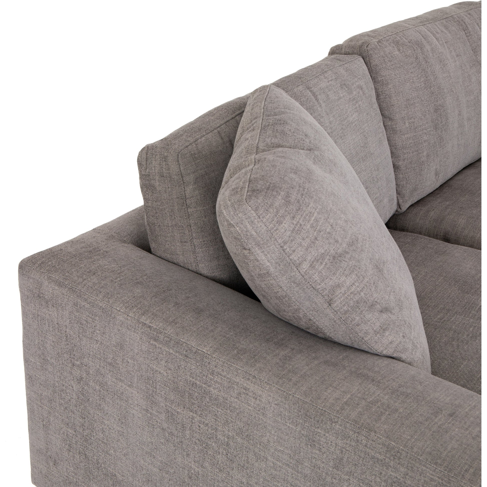 Plume 136" 2-PC Sectional by Four Hands in thames cream. Made from 66% polyester, 19% acrylic, 15% flax, linen, poplar plywood, 60% waterfowl feather, 40% polyester fiber in a modern style.