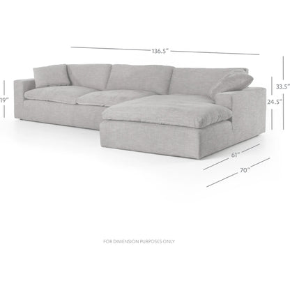 Plume 136" 2-PC Sectional by Four Hands in thames cream. Made from 66% polyester, 19% acrylic, 15% flax, linen, poplar plywood, 60% waterfowl feather, 40% polyester fiber in a modern style.