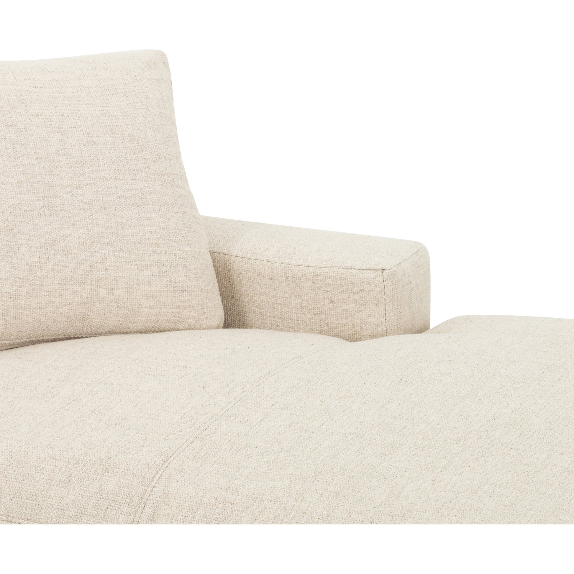 Plume 136" 2-PC Sectional by Four Hands in thames cream. Made from 66% polyester, 19% acrylic, 15% flax, linen, poplar plywood, 60% waterfowl feather, 40% polyester fiber in a modern style.