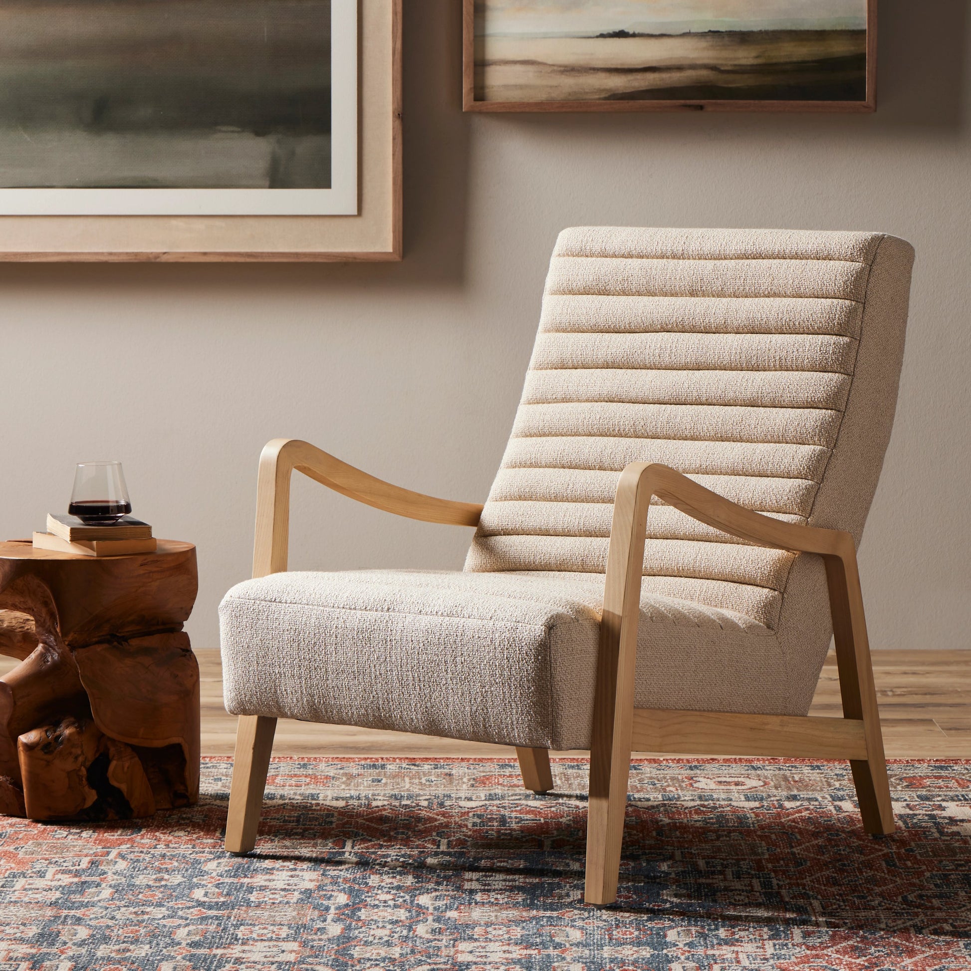 Chance Chair by Four Hands in dakota warm taupe, rubbed sienna brown. Made from top grain leather, solid parawood, 100% polyester in a modern style.