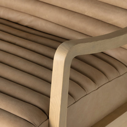 Chance Chair by Four Hands in dakota warm taupe, rubbed sienna brown. Made from top grain leather, solid parawood, 100% polyester in a modern style.