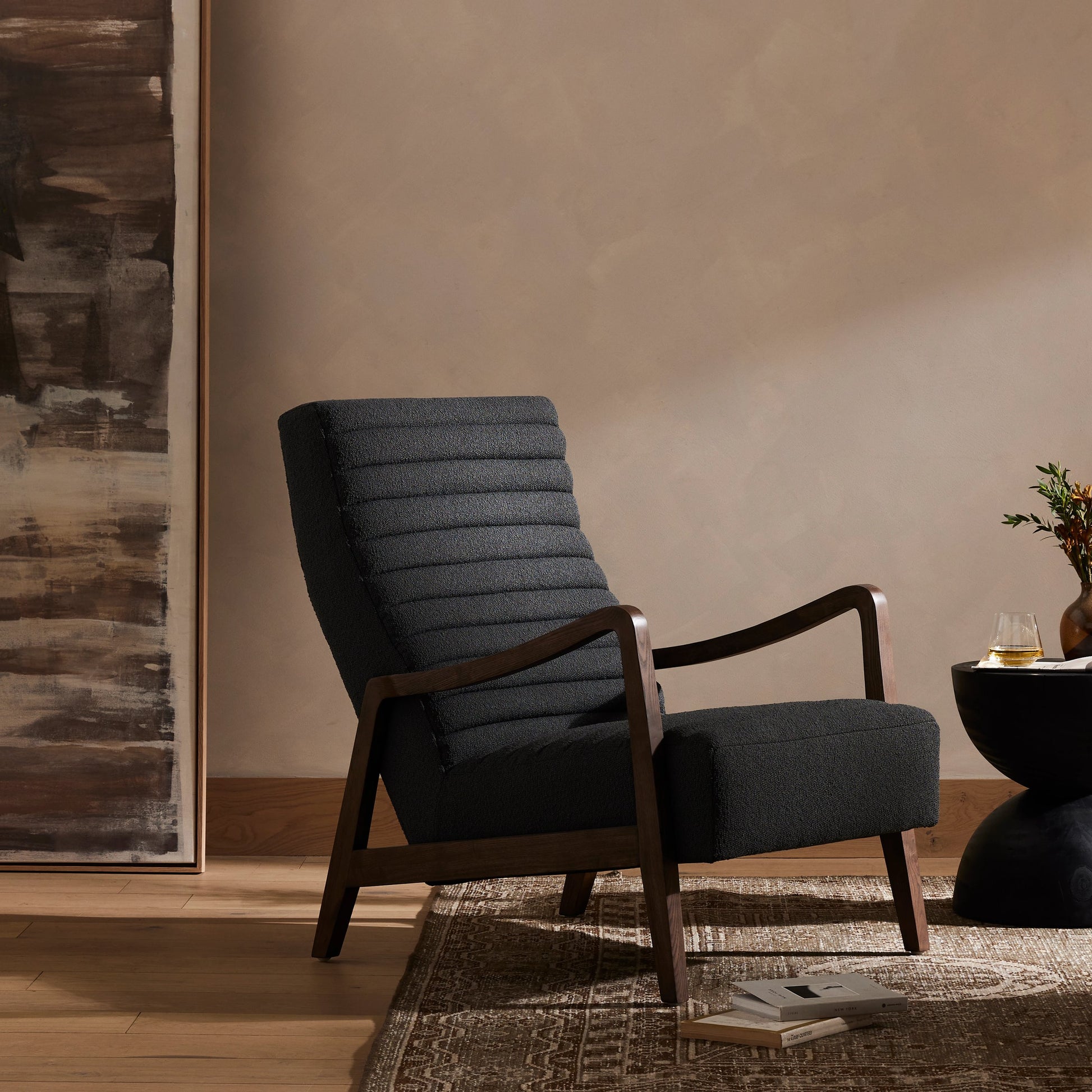 Chance Chair by Four Hands in dakota warm taupe, rubbed sienna brown. Made from top grain leather, solid parawood, 100% polyester in a modern style.