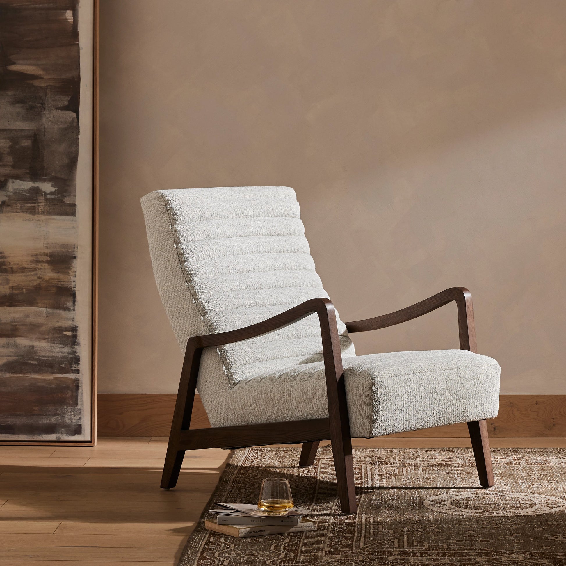 Chance Chair by Four Hands in dakota warm taupe, rubbed sienna brown. Made from top grain leather, solid parawood, 100% polyester in a modern style.