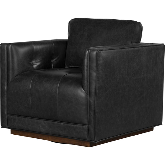 Kiera Swivel Chair by Four Hands. Made from top grain leather, solid parawood, pine plywood in a transitional style.
