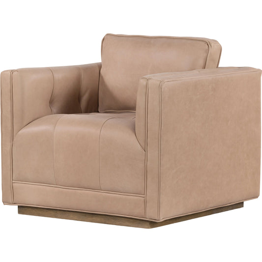 Kiera Swivel Chair by Four Hands. Made from top grain leather, solid parawood, pine plywood in a transitional style.
