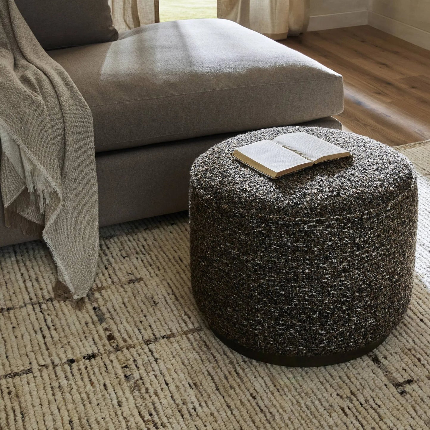 071 SI-2137593 | Lifestyle | Sinclair Round Ottoman by Four Hands. Made from unique in a modern style.