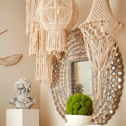Luminico Pendant by Cyan Design in unbleached cotton. Made from iron, macrame in a coastal style.