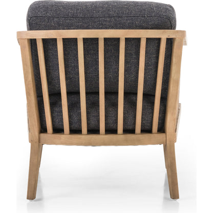 Ariel Chair by Four Hands in thames coal, natural. Made from 66% polyester, 19% acrylic, 15% flax, linen, solid parawood, 100% polyester in a modern style.