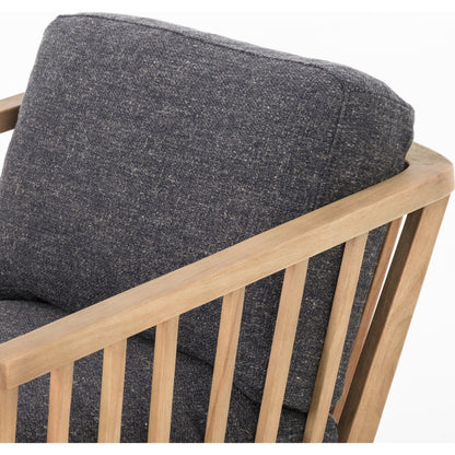 Ariel Chair by Four Hands in thames coal, natural. Made from 66% polyester, 19% acrylic, 15% flax, linen, solid parawood, 100% polyester in a modern style.