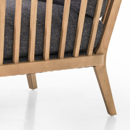 Ariel Chair by Four Hands in thames coal, natural. Made from 66% polyester, 19% acrylic, 15% flax, linen, solid parawood, 100% polyester in a modern style.