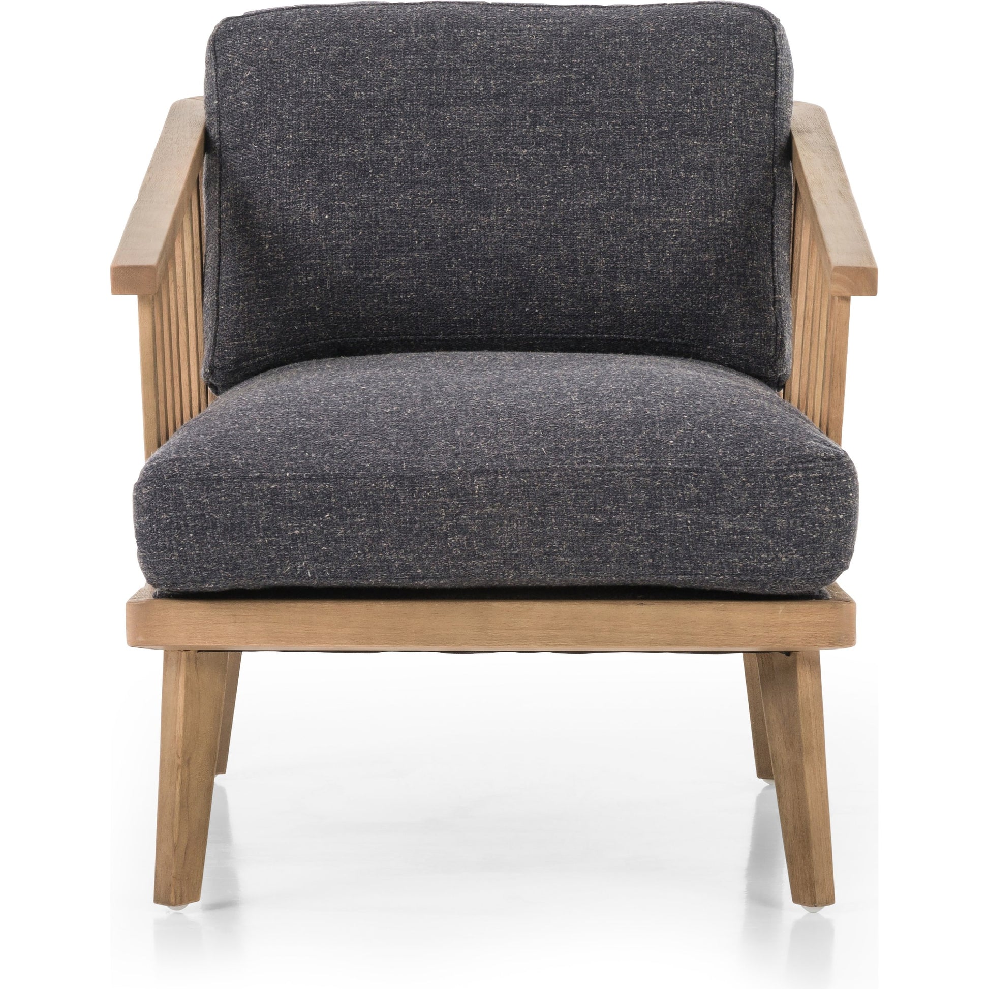 Ariel Chair by Four Hands in thames coal, natural. Made from 66% polyester, 19% acrylic, 15% flax, linen, solid parawood, 100% polyester in a modern style.