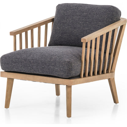 Ariel Chair by Four Hands in thames coal, natural. Made from 66% polyester, 19% acrylic, 15% flax, linen, solid parawood, 100% polyester in a modern style.