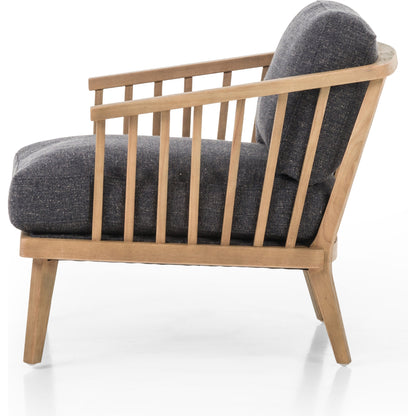 Ariel Chair by Four Hands in thames coal, natural. Made from 66% polyester, 19% acrylic, 15% flax, linen, solid parawood, 100% polyester in a modern style.